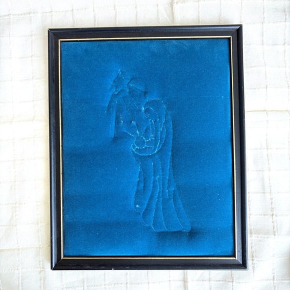 Unbranded Other - Vintage Embossed Blue Velvet Nativity Art Mary Jesus Star Bethlehem Framed 12x15